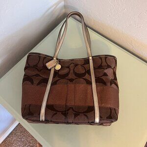 Coach Authentic Classic C Logo Print Tote/Purse Handbag Tan Brown H0767-11098